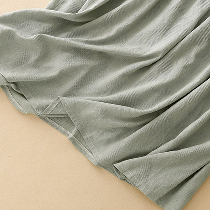 Abito midi in cotone a maniche corte con scollo a giro e polsini elastici in jacquard estivo Buddha Stones