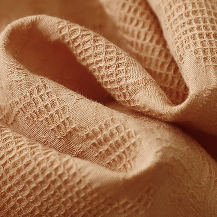 Abito midi in cotone a maniche corte con scollo a giro e polsini elastici in jacquard estivo Buddha Stones