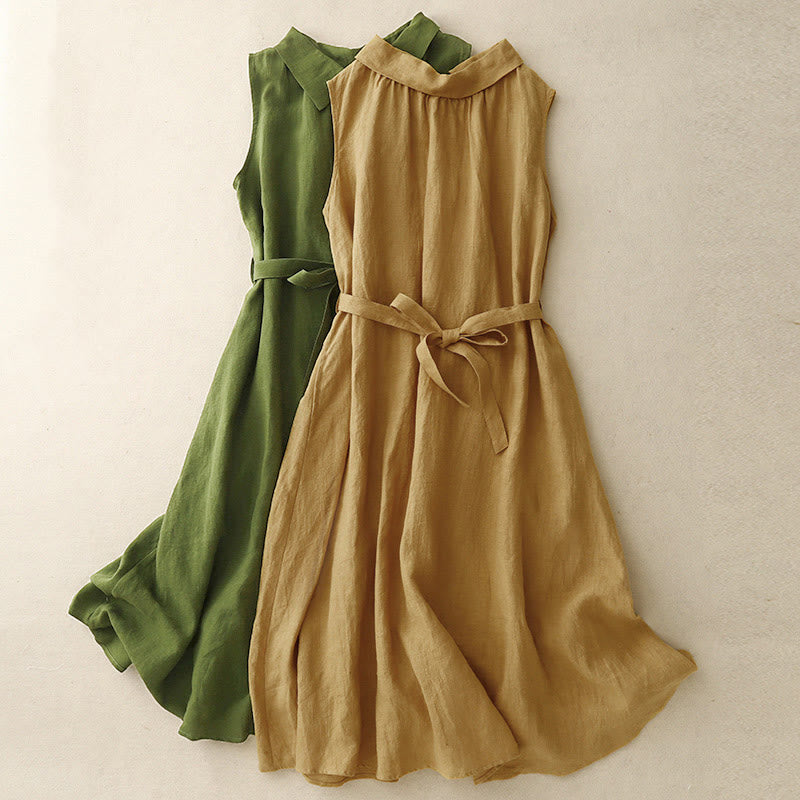 Abito midi estivo senza maniche in cotone con lacci e bottoni sul davanti, design a revers e motivo Buddha Stones. - image 14