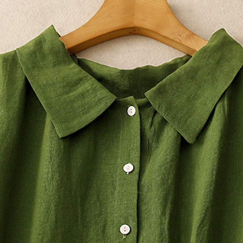 Abito midi estivo senza maniche in cotone con lacci e bottoni sul davanti, design a revers e motivo Buddha Stones. - image 9