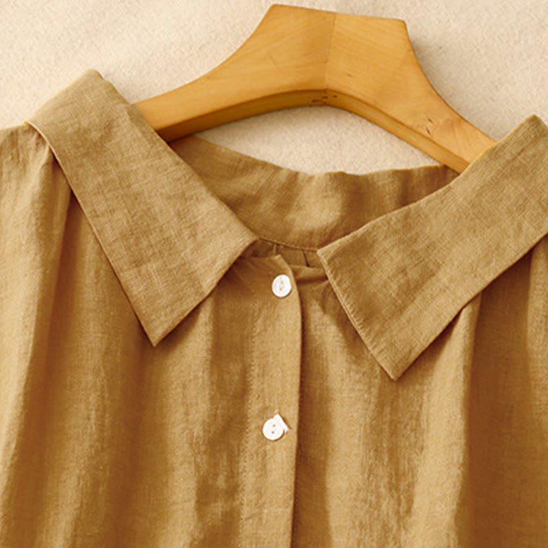 Abito midi estivo senza maniche in cotone con lacci e bottoni sul davanti, design a revers e motivo Buddha Stones. - image 2