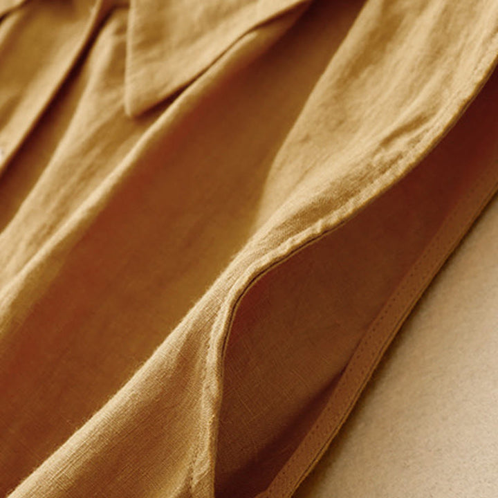 Abito midi estivo senza maniche in cotone con lacci e bottoni sul davanti, design a revers e motivo Buddha Stones. - image 6