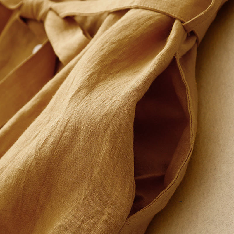 Abito midi estivo senza maniche in cotone con lacci e bottoni sul davanti, design a revers e motivo Buddha Stones. - image 4