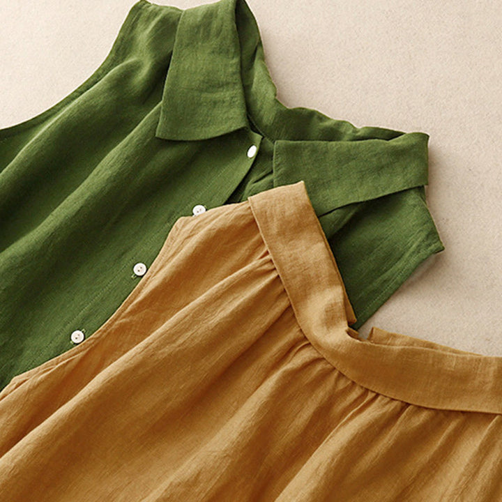 Cardigan midi estivo in cotone senza maniche con allacciatura a bottoni e risvolto, motivo Buddha Stones