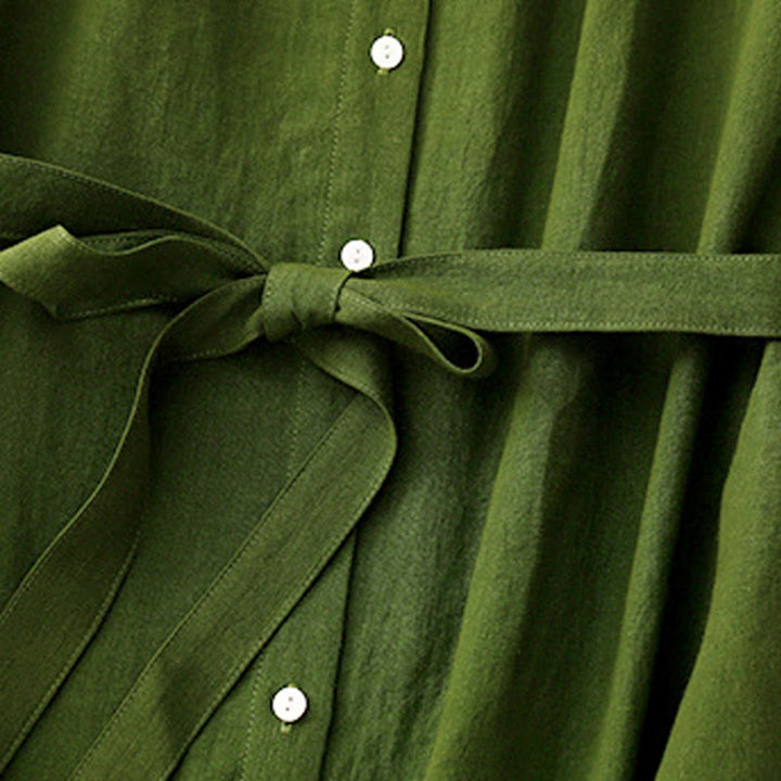 Abito midi estivo senza maniche in cotone con lacci e bottoni sul davanti, design a revers e motivo Buddha Stones. - image 11