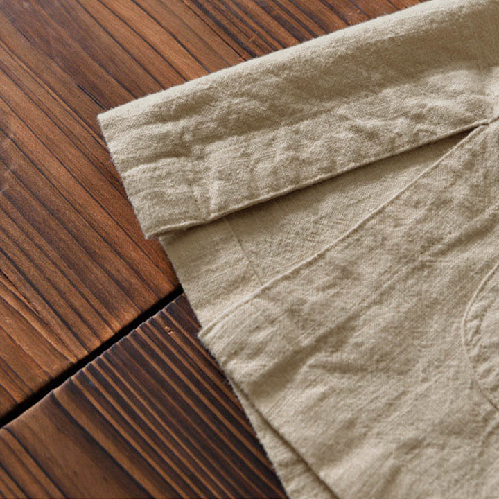Abito cinese Tang con bottoni a forma di rana e motivo Buddha Stones, camicia da uomo in cotone e lino con tasche. - image 26
