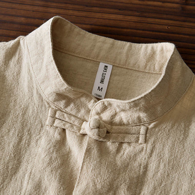Abito cinese Tang con bottoni a forma di rana e motivo Buddha Stones, camicia da uomo in cotone e lino con tasche. - image 24