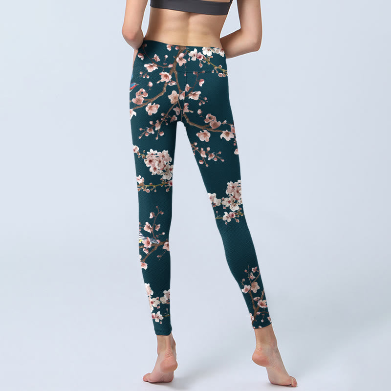 Leggings da palestra con stampa Buddha Stones, modello Passero, Rondine e Fiori di Pesco, pantaloni da yoga da donna - image 7