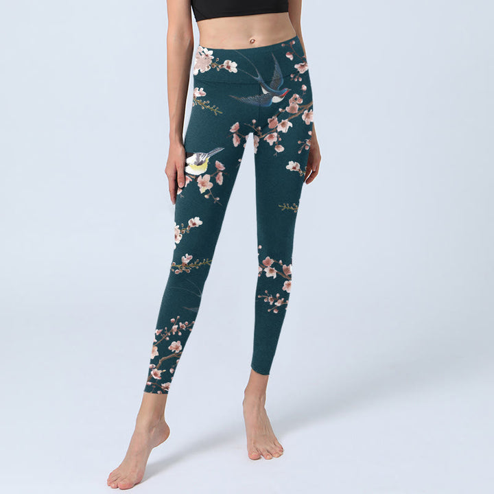 Leggings da palestra con stampa Buddha Stones, modello Passero, Rondine e Fiori di Pesco, pantaloni da yoga da donna - image 6
