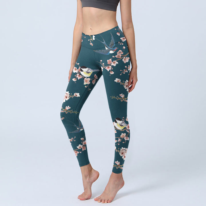 Leggings da palestra con stampa Buddha Stones, modello Passero, Rondine e Fiori di Pesco, pantaloni da yoga da donna - Grigio ardesia scuro - US18, UK/AU22, EU50 (4XL) - image 1