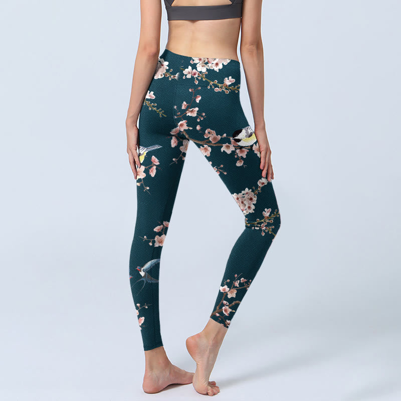 Leggings da palestra con stampa Buddha Stones, modello Passero, Rondine e Fiori di Pesco, pantaloni da yoga da donna - image 4
