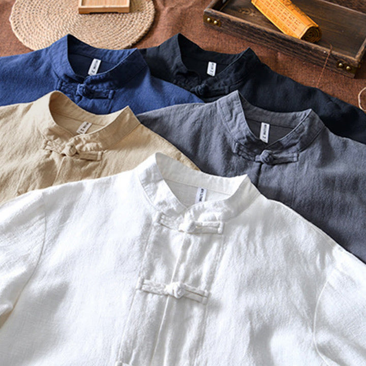 Giacca da uomo in lino e cotone con tasche, stile cinese Tang, con bottoni a rana Buddha Stones - image 33