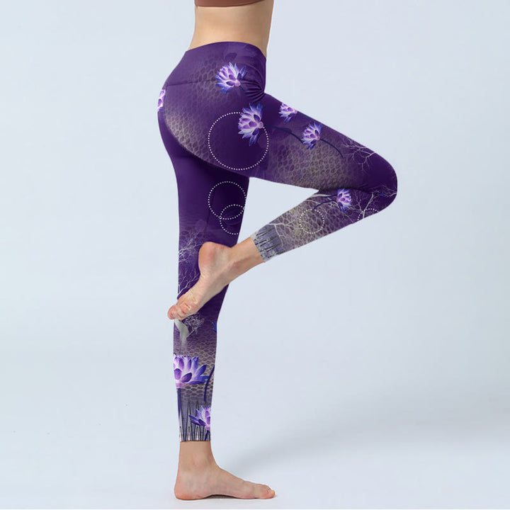 Leggings da palestra con stampa a forma di fiore di Buddha Stones , motivo a puntini e rami bianchi, pantaloni da yoga da donna - image 4