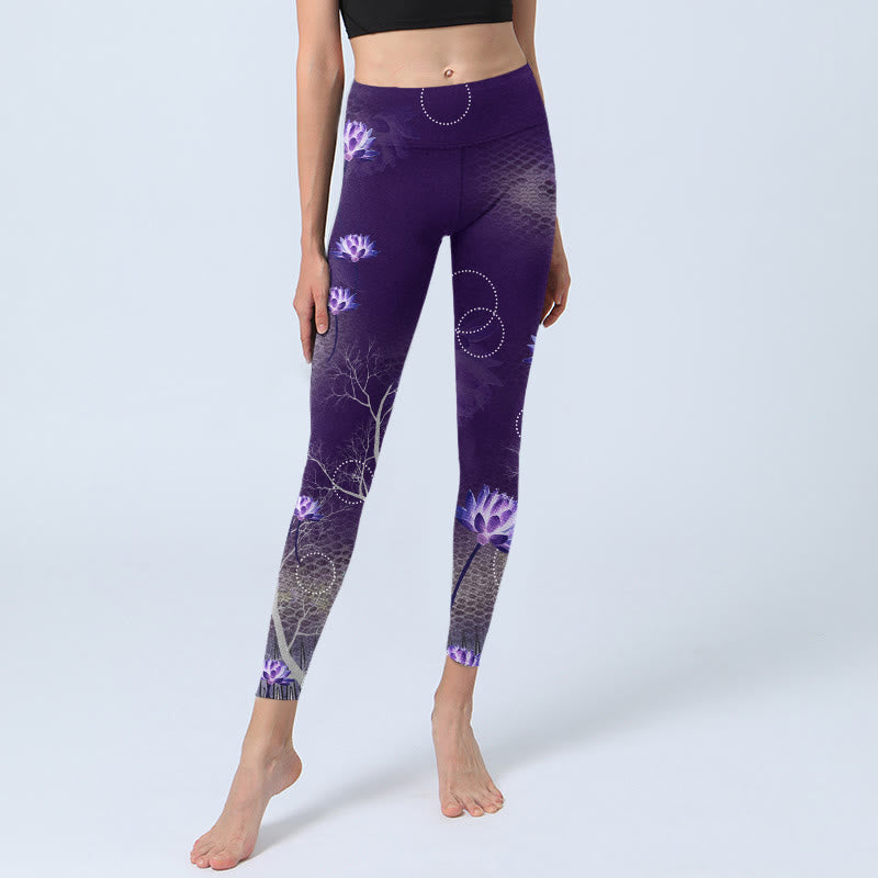 Leggings da palestra con stampa a forma di fiore di Buddha Stones , motivo a puntini e rami bianchi, pantaloni da yoga da donna - image 5