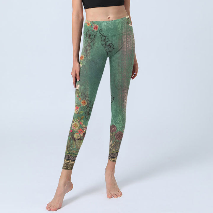 Leggings da palestra con stampa Buddha Stones, motivo floreale vintage, ghirlanda di pizzo damascato, pantaloni da yoga da donna - image 5