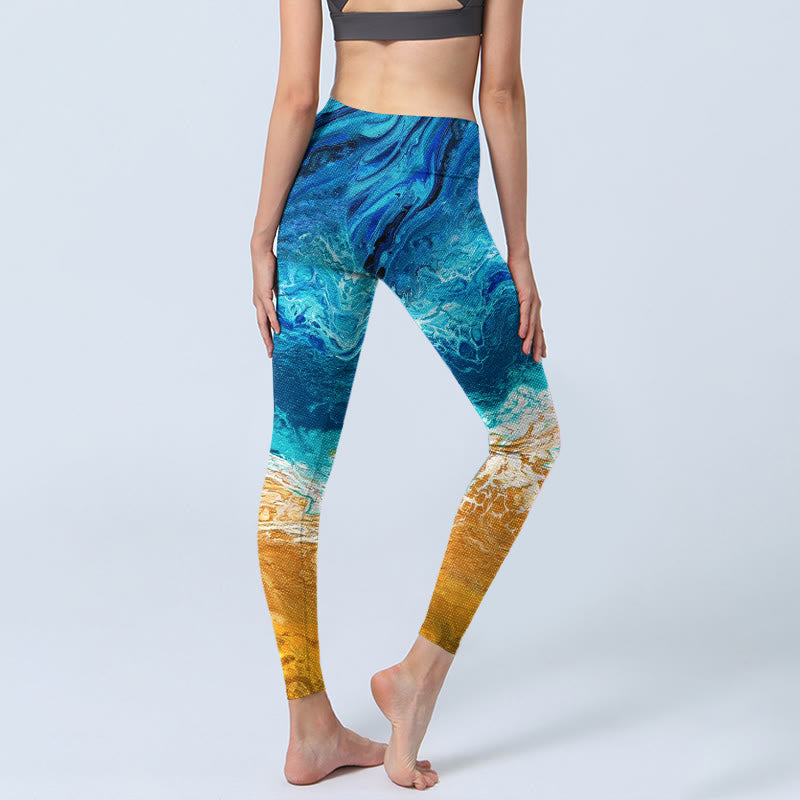 Leggings da palestra con stampa Buddha Stones Ocean Wave Golden Shore, pantaloni da yoga da donna - image 3