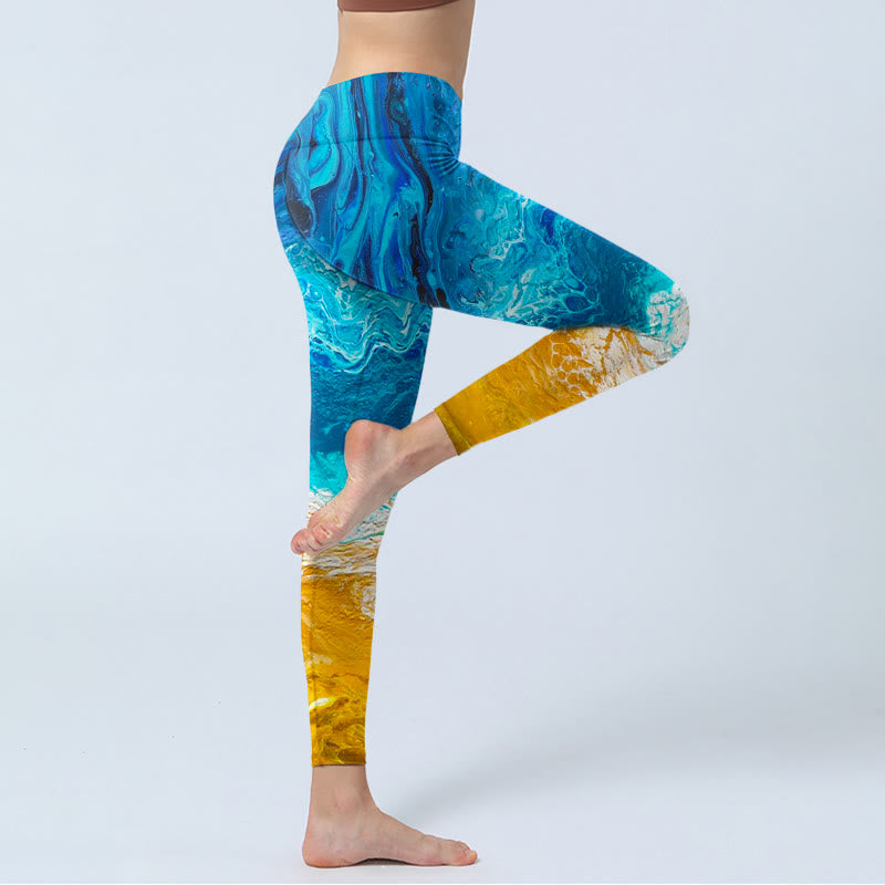 Leggings da palestra con stampa Buddha Stones Ocean Wave Golden Shore, pantaloni da yoga da donna - image 4