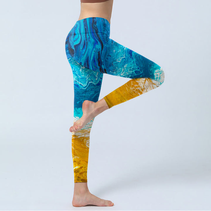 Leggings da palestra con stampa Buddha Stones Ocean Wave Golden Shore, pantaloni da yoga da donna - image 4