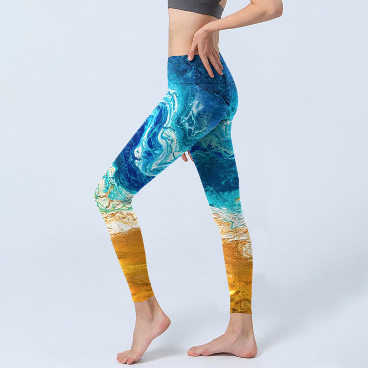 Leggings da palestra con stampa Buddha Stones Ocean Wave Golden Shore, pantaloni da yoga da donna - image 3