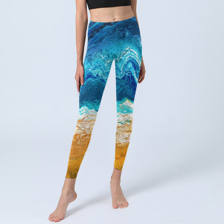 Leggings da palestra con stampa Buddha Stones Ocean Wave Golden Shore, pantaloni da yoga da donna - image 5