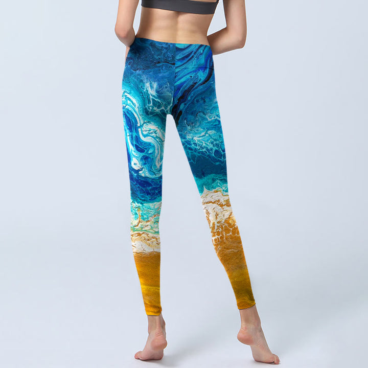Leggings da palestra con stampa Buddha Stones Ocean Wave Golden Shore, pantaloni da yoga da donna - image 7
