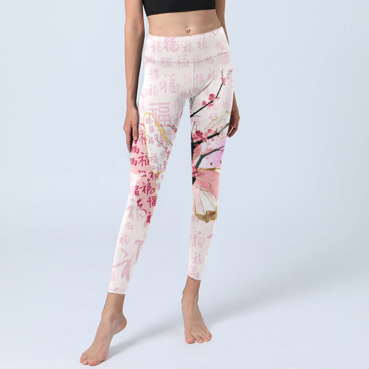 Leggings da palestra con stampa di Buddha Stones , motivo a farfalla e fiore di prugna, pantaloni da yoga da donna - image 5