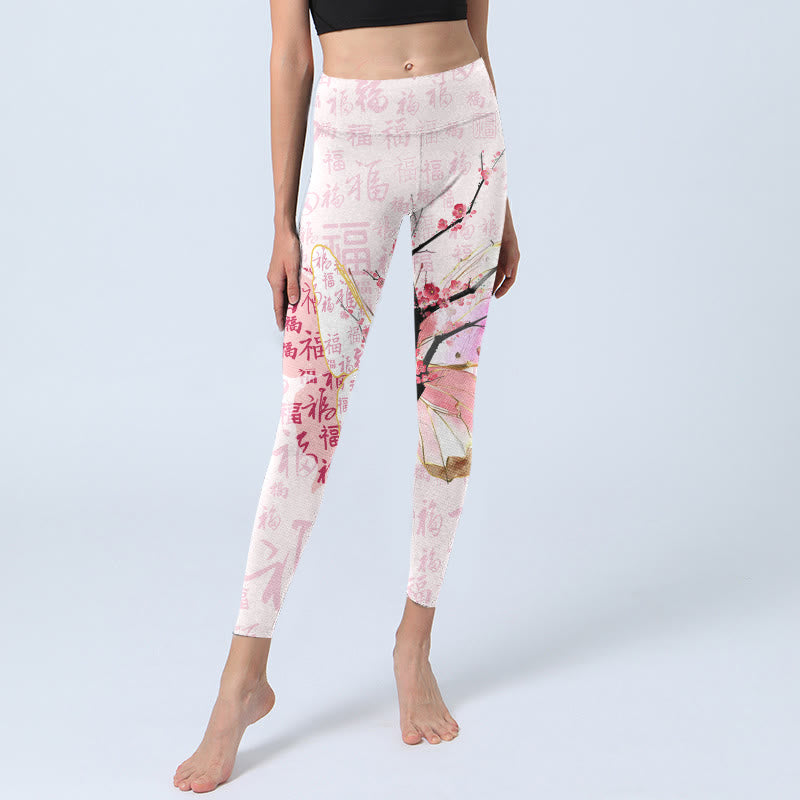Leggings da palestra con stampa di Buddha Stones , motivo a farfalla e fiore di prugna, pantaloni da yoga da donna - image 6