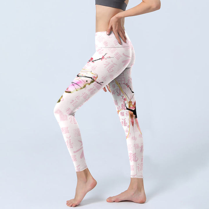 Leggings da palestra con stampa di Buddha Stones , motivo a farfalla e fiore di prugna, pantaloni da yoga da donna - image 3