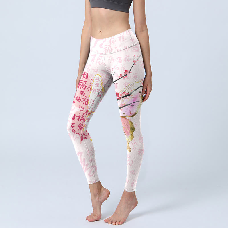 Leggings da palestra con stampa di Buddha Stones , motivo a farfalla e fiore di prugna, pantaloni da yoga da donna - LavandaBlush - US18, UK/AU22, EU50 (4XL) - image 1