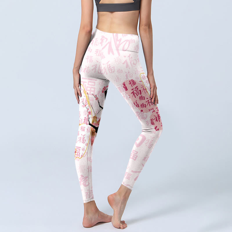 Leggings da palestra con stampa di Buddha Stones , motivo a farfalla e fiore di prugna, pantaloni da yoga da donna - image 4