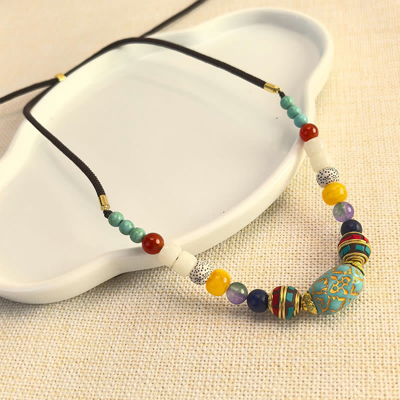 Collana con Buddha Stones, perline di turchese tibetane fatte a mano, equilibrio - Turchese - image 0
