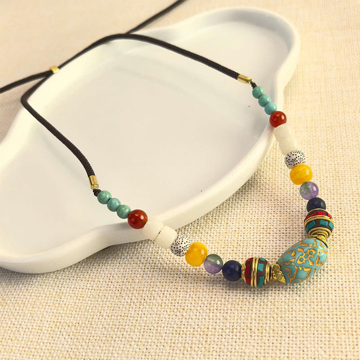 Collana con Buddha Stones, perline di turchese tibetane fatte a mano, equilibrio - Turchese - image 0