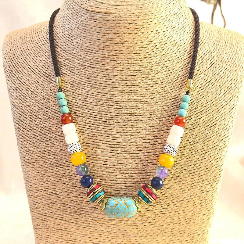 Collana con Buddha Stones, perline di turchese tibetane fatte a mano, equilibrio