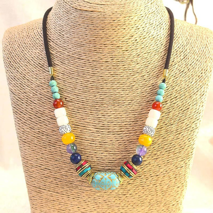 Collana con Buddha Stones, perline di turchese tibetane fatte a mano, equilibrio