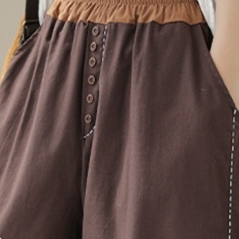 Pantaloni harem da donna in cotone e lino con elastico in vita, con tasche, modello patchwork, casual e primaverili, tinta unita, Buddha Stones