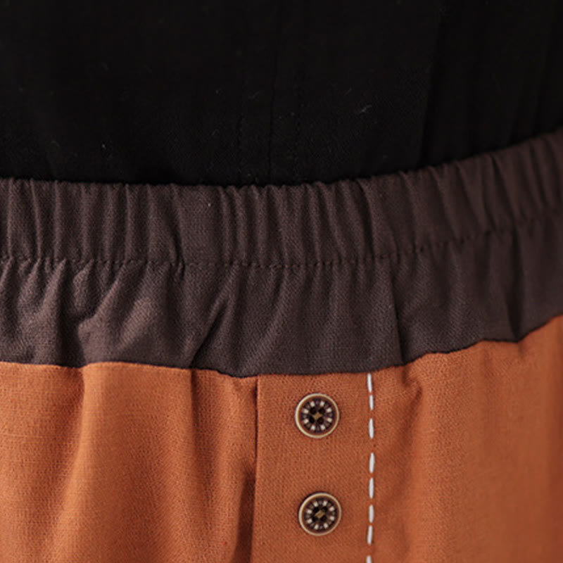 Pantaloni harem da donna in cotone e lino con elastico in vita, con tasche, modello patchwork, casual e primaverili, tinta unita, Buddha Stones