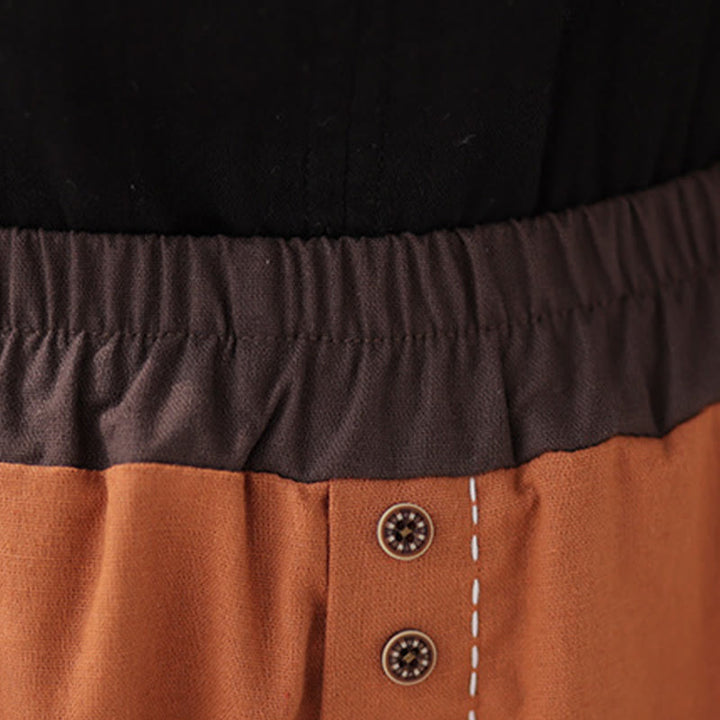 Pantaloni harem da donna in cotone e lino con elastico in vita, con tasche, modello patchwork, casual e primaverili, tinta unita, Buddha Stones