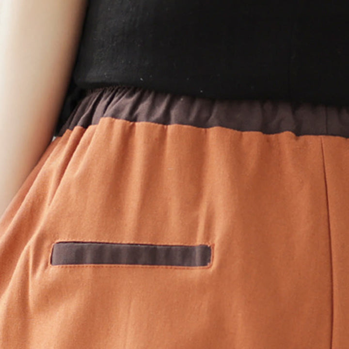 Pantaloni harem da donna in cotone e lino con elastico in vita, con tasche, modello patchwork, casual e primaverili, tinta unita, Buddha Stones