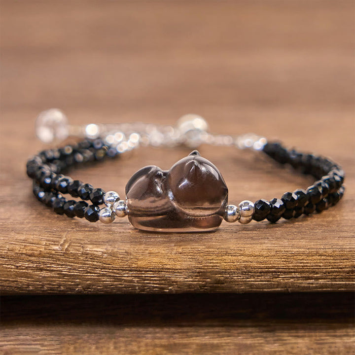 Braccialetto Buddha Stones Ghiaccio Ossidiana Spinello Nero Gatto Sdraiato Coraggio Doppio Strato - image 2