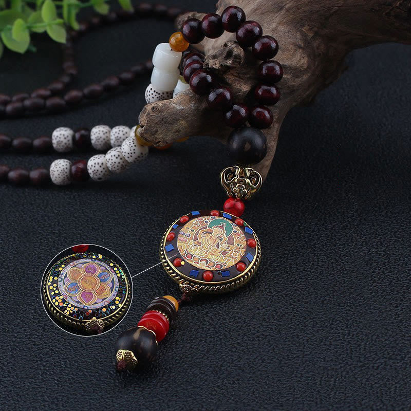 Buddha Stones di legno tibetane fatte a mano Om Mani Padme Hum Samantabhadra Bodhisattva Purezza Collana pendente - image 5