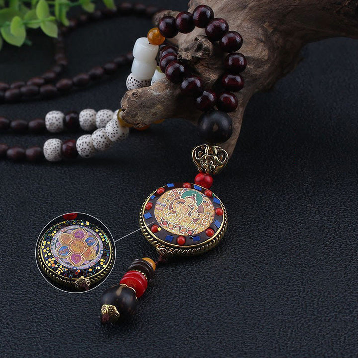 Buddha Stones di legno tibetane fatte a mano Om Mani Padme Hum Samantabhadra Bodhisattva Purezza Collana pendente - image 5