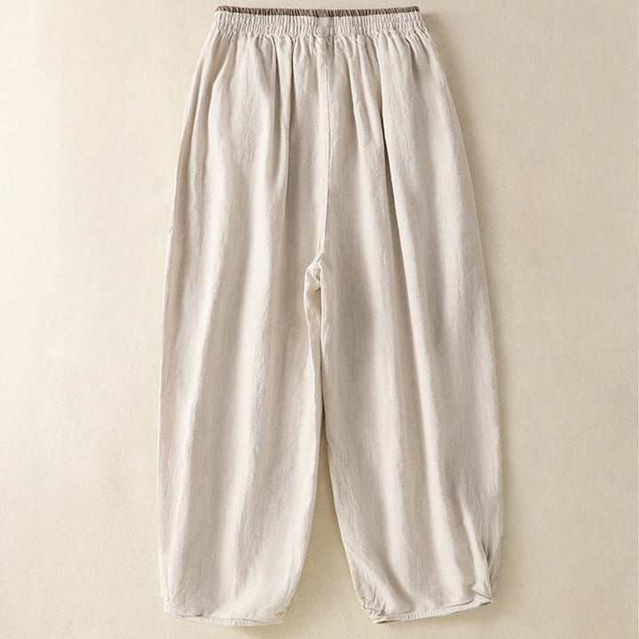 Pantaloni harem da donna in cotone e lino con ricamo Buddha Stones, lunghezza 7-8, con tasche - image 7