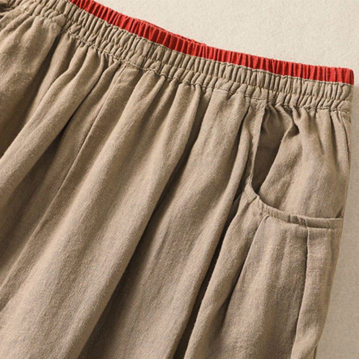 Pantaloni harem da donna in cotone e lino con ricamo Buddha Stones, lunghezza 7-8, con tasche