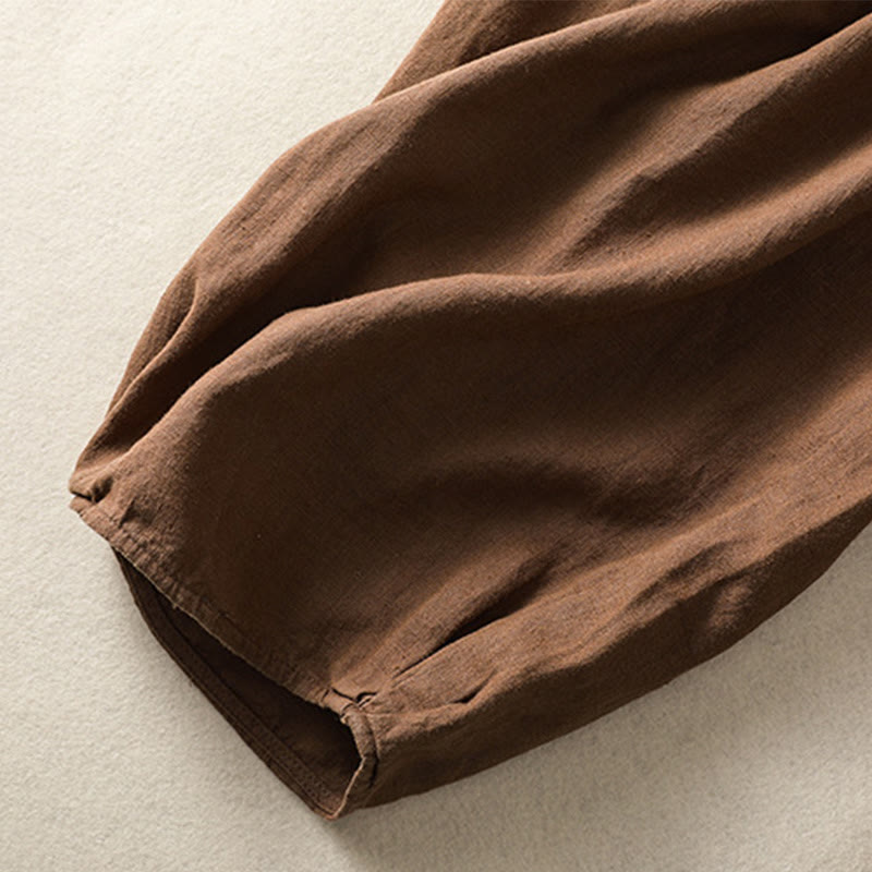 Pantaloni harem da donna in cotone e lino con ricamo Buddha Stones, lunghezza 7-8, con tasche - image 28