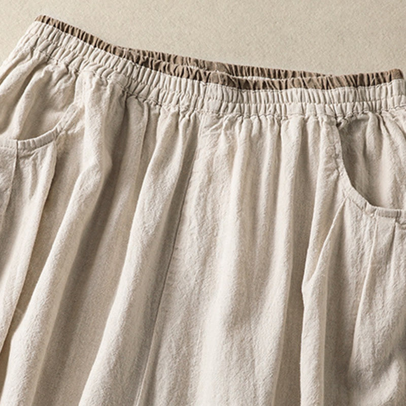 Pantaloni harem da donna in cotone e lino con ricamo Buddha Stones, lunghezza 7-8, con tasche
