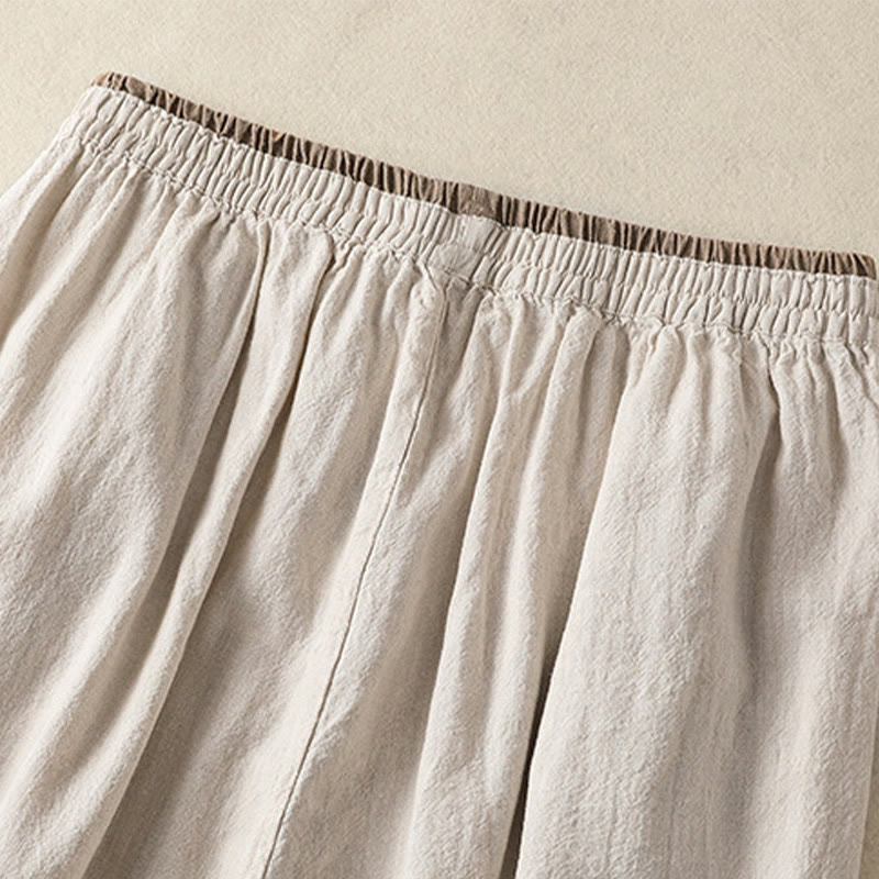 Pantaloni harem da donna in cotone e lino con ricamo Buddha Stones, lunghezza 7-8, con tasche