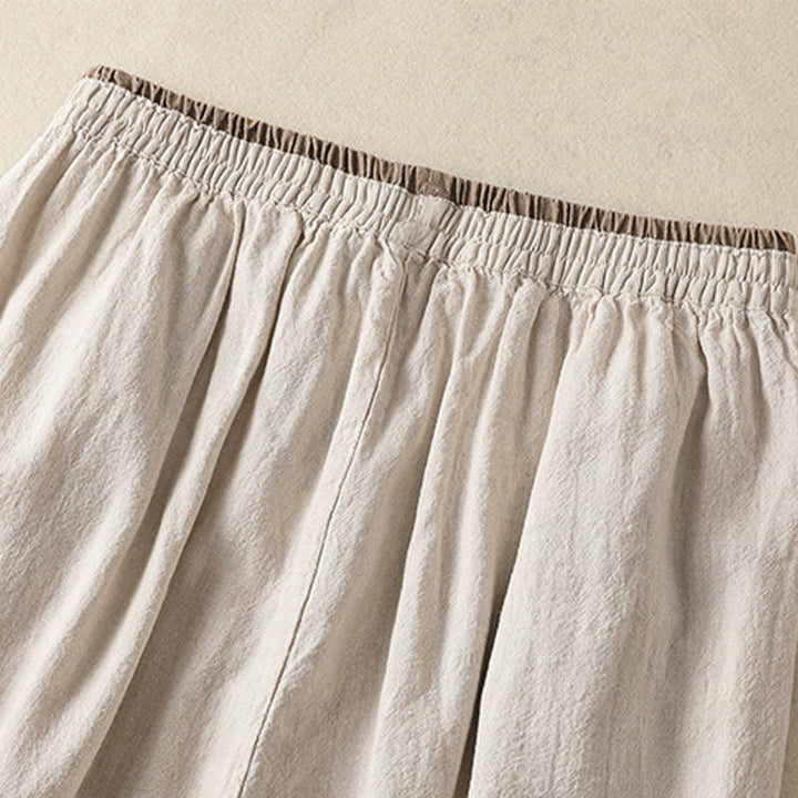 Pantaloni harem da donna in cotone e lino con ricamo Buddha Stones, lunghezza 7-8, con tasche