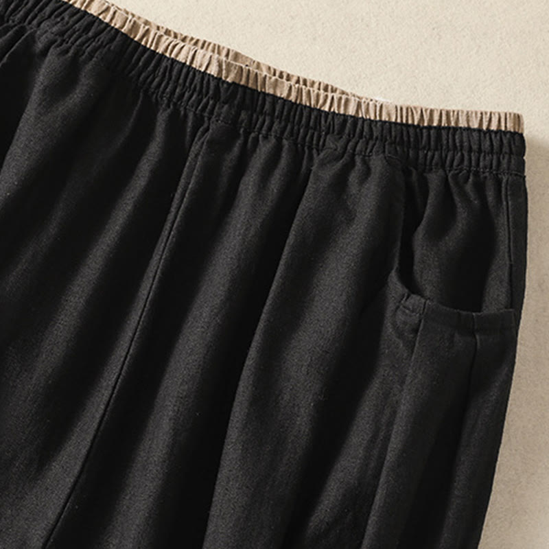 Pantaloni harem da donna in cotone e lino con ricamo Buddha Stones, lunghezza 7-8, con tasche