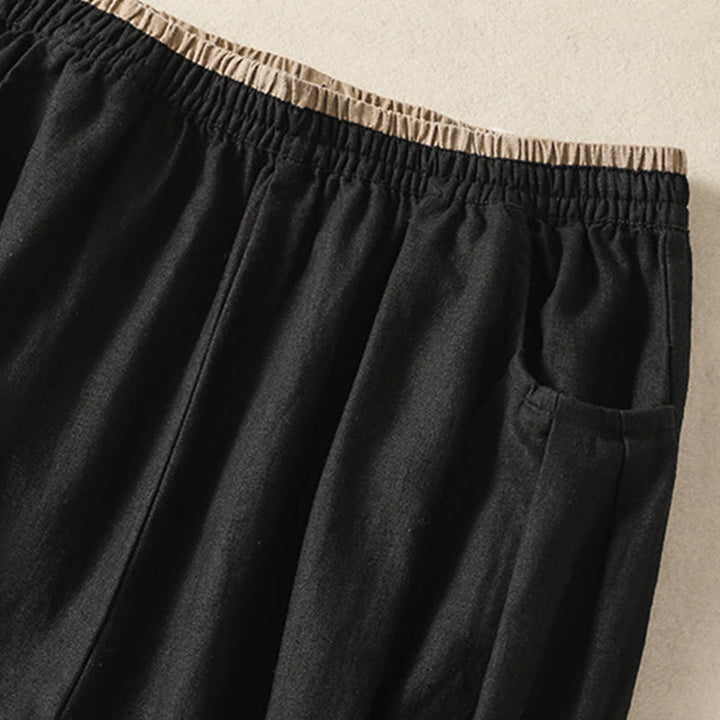 Pantaloni harem da donna in cotone e lino con ricamo Buddha Stones, lunghezza 7-8, con tasche
