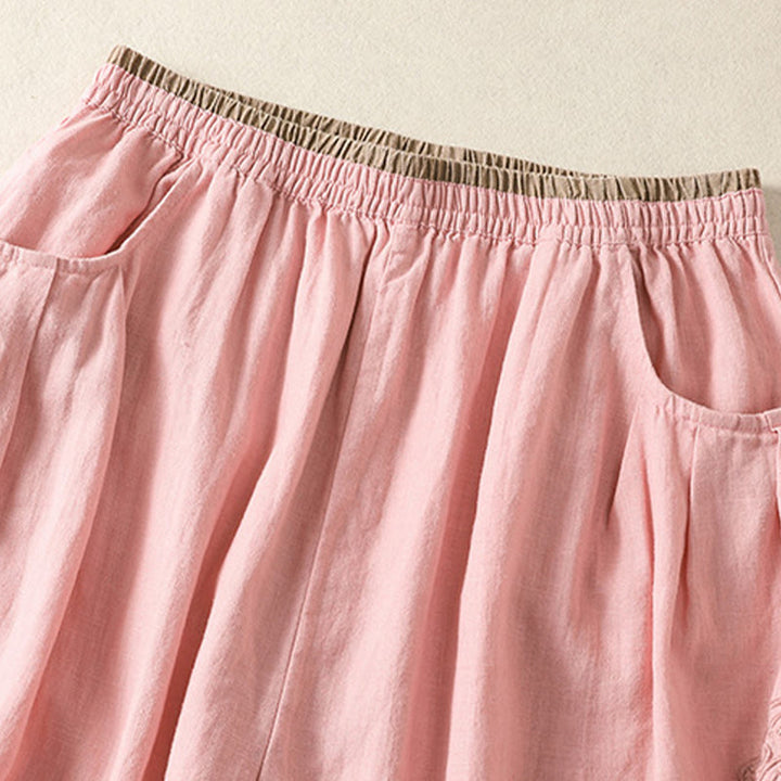 Pantaloni harem da donna in cotone e lino con ricamo Buddha Stones, lunghezza 7-8, con tasche